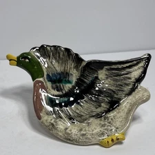 VTG Ceramic Mallard Duck Mini Wall Plaque Hand Painted 6 1/2 In X 4 In