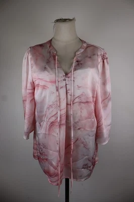 GUESS Damen T-Shirt Vintage Rosa L Regular V-Ausschnitt Langarm Polyester - Bild 1 von 4