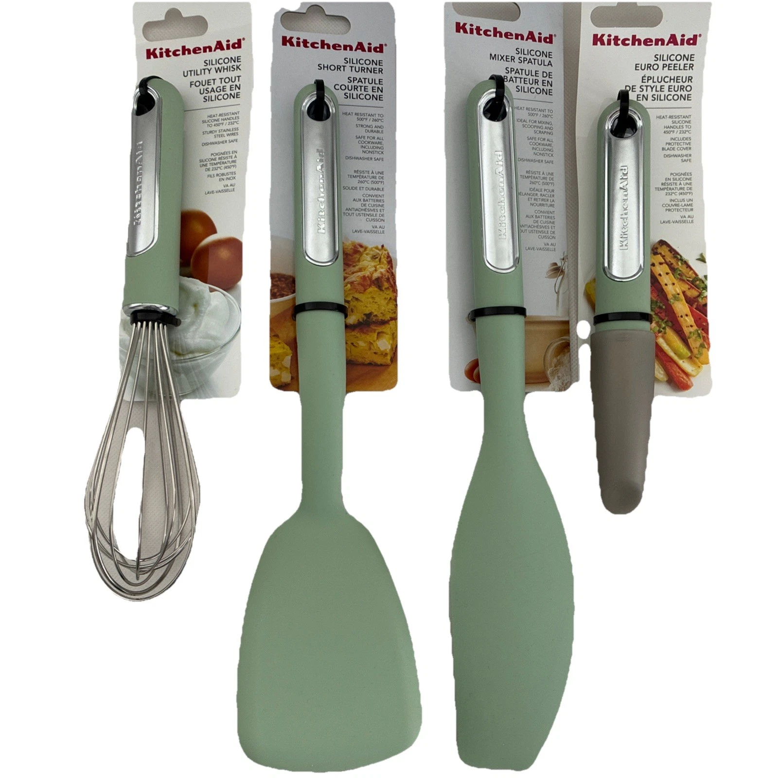 New KitchenAid Mint Pistachio HPIA 4 Soft Silicone Spatula Peeler Whisk Lifter