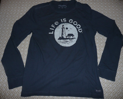 Men's Life is Good Lighthouse Blue Crusher-Lite Medium Long Sleeve Tee T-Shirt