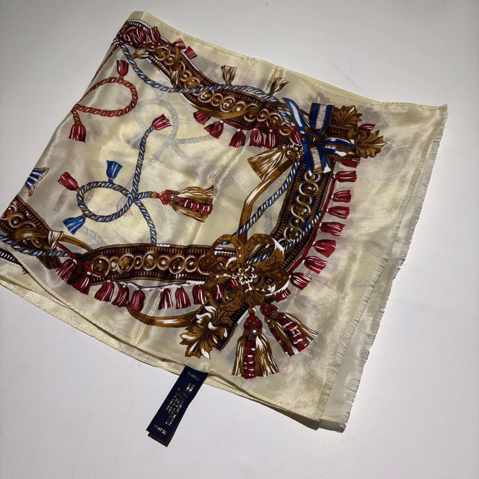 VTG Woman’s Oscar De La Renta 100% Bangels Silk Scarf Rectangle 10” X 50” G - Image 2 of 3