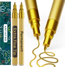 2 Gold Permanent Marker - Waterproof Markers for Tire, Fabric, Rocks, Glass, Cer