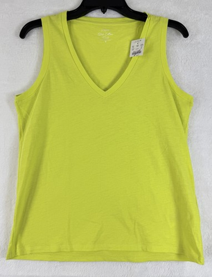 #ad J Crew Slub Cotton Tank Tee Small Womens Tank V Neck T Shirt Yellow New NWT $6.72