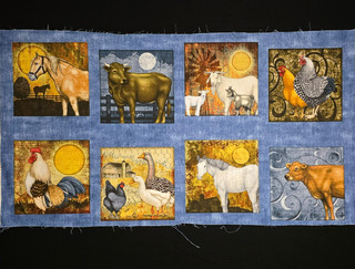 Bountiful Fabric Panel Farm Animals Chicken Cows Quilt Shop Quality 24" x 44"