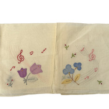 2 VINTAGE EMBROIDERED LINEN HANDKERCHIEF IVORY HANKY WOMENS