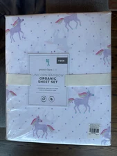 New with Tags Pottery Barn Kids Unicorn Rainbow Twin Organic Sheet Set, Lavender