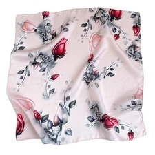 100% Mulberry Silk 53×53 cm Square Scarf – Pink Rose Women’s Head Wrap