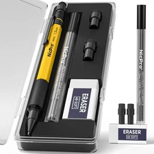 Nicpro 1.3 mm Mechanical Pencil Set with 12 Lead Refill, 1 Pack, Yellow 