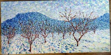 STEVE KRIEGER OIL PAINTING "WINTER ORCHARD" SANTA FE ARTIST 1980'S 28" X 14"
