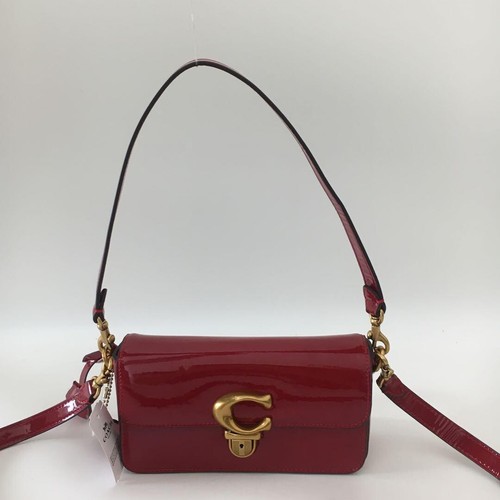 COACH Baguette Shoulder Crossbody Bag Patent Leather Red CE761 Outlet - Picture 2 of 4