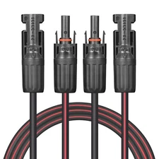 Solar Cable 20 Feet 2x10 AWG Twin Wire Solar Extension Cable, Copper Strand with