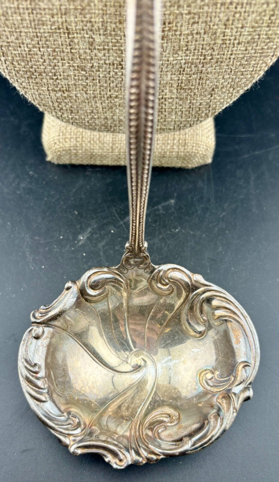 Holmes & Edwards Silver-plate Soup Ladle Large 9”  Engraved "AK"