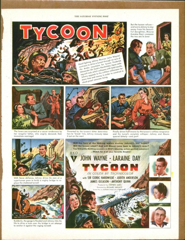 1947 TYCOON John Wayne Original Vintage Color Movie Promo Ad