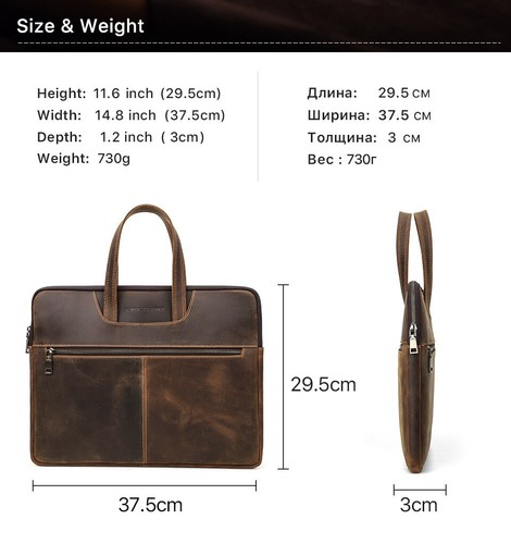Laptop Bag For Mac Notebook 15.4" 16" Briefcase Handbag Vintage Men's Leather - 第 5/9 張圖片