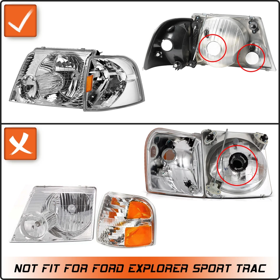 PARA FORD EXPLORER 02-05 CARCASA CROMADA ÁMBAR FAROS ESQUINEROS REPUESTO LÁMPARAS Foto 2 de 4