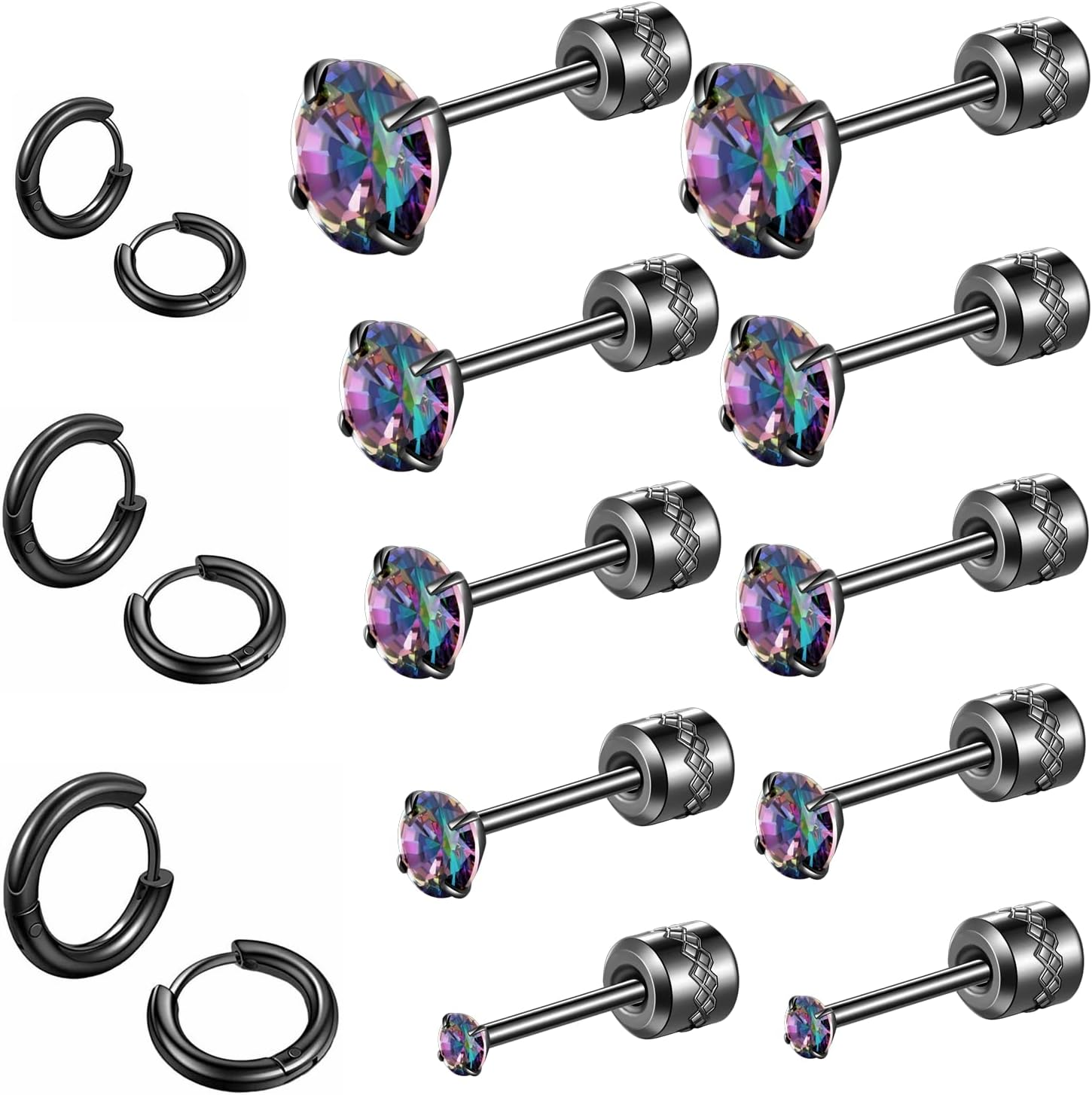 8 Pairs Titanium Flat Back Studs for Women Men,316L Surgical Stainless Steel Hug