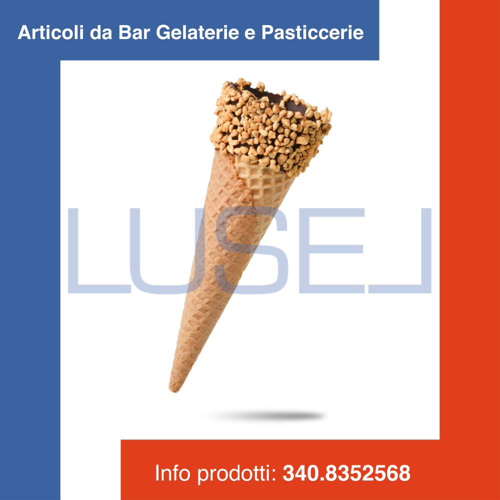 PZ 170 CONO MEDIO RICOPERTO DI CIOCCOLATA GRANELLA DI NOCCIOLA CIALDA ARROTOLATA