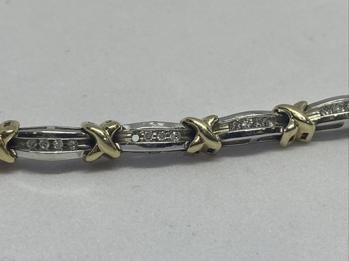 Modern 10k 2 Tone White Yellow Gold Diamond X Tennis Bracelet 13.12g - Picture 7 of 12