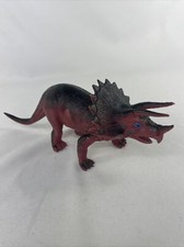 Vintage 1987 Plastic Triceratops Figure 9  Red  Black Dinosaur Toy Vtg