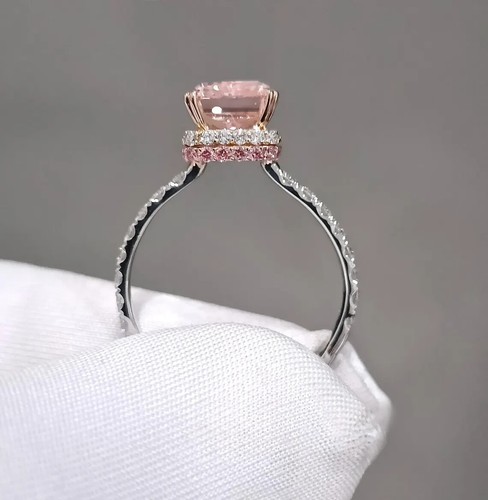 Radiant 4.40Ct IGI Fancy Vivid Pink Lab-Grown Diamond Hidden Halo Ring 14k Gold - Picture 5 of 13