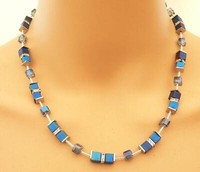 Halskette Collier Cube WüRfel HäMatit Blau Dunkelblau Changierend Strass 536Y