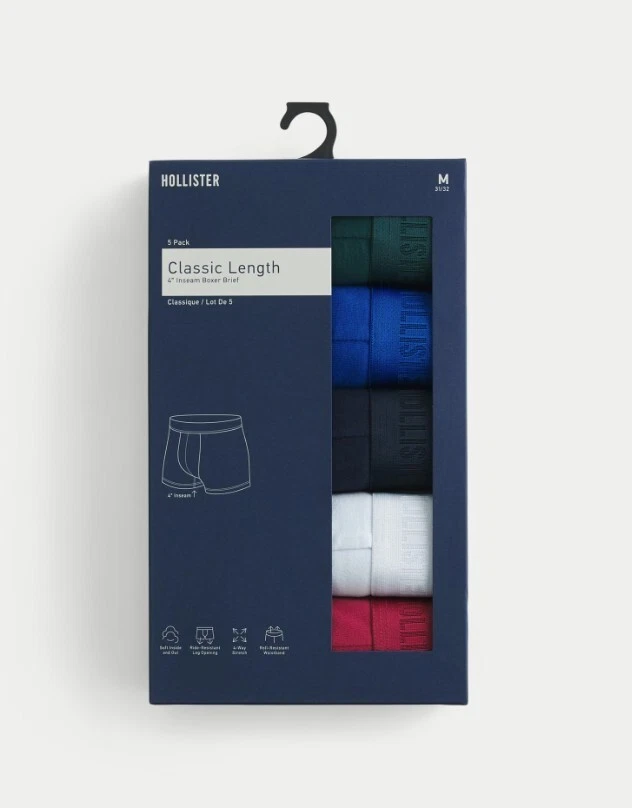 Cueca boxer Hollister com Abercrombie & Fitch comprimento clássico M, L pacote com 5 #G2-2 - Imagem 3 de 4