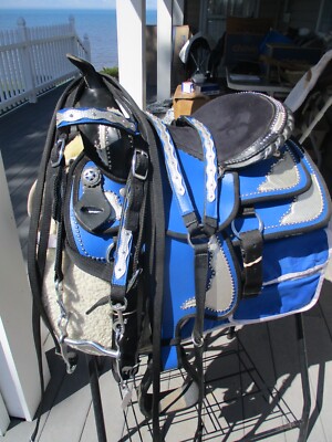 youth  12'' Blue with silver studded  western show saddle semi bars