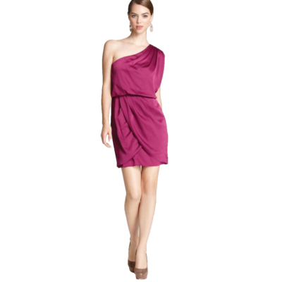 blouson one shoulder dress in satin