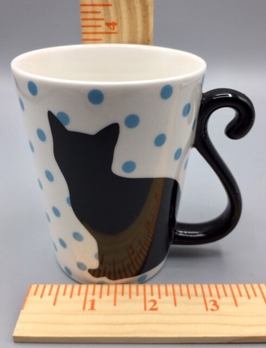 4 schwarze Katze Kaffeetassen blau gepunktet Home Style Küche SCHWANZGRIFF süß - Bild 12 von 12