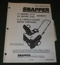 SNAPPER 17" 3170 & 19" 3190 SNOW THROWER BLOWER PARTS MANUAL BOOK CATALOG