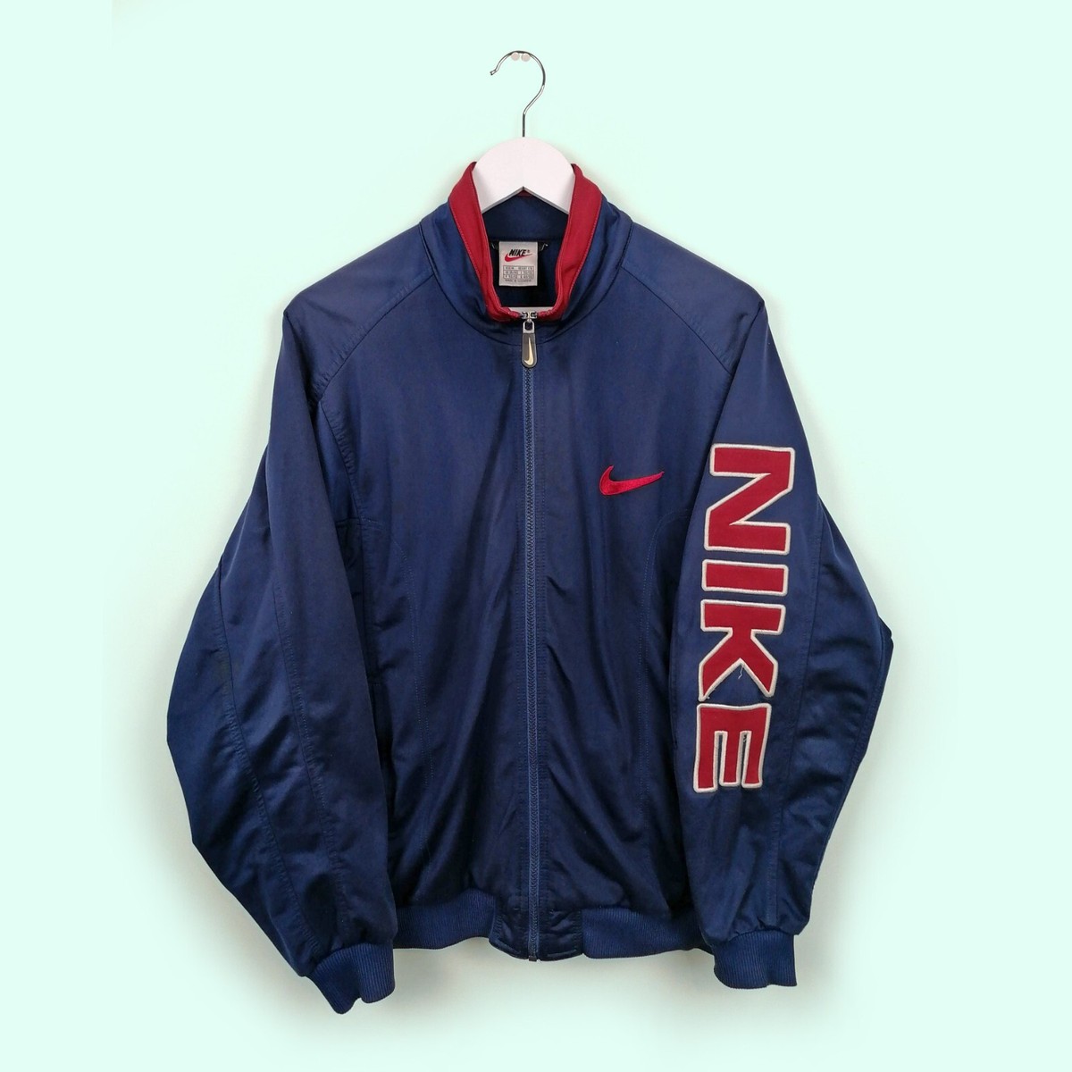 NIKE Vintage 90's Track Jacket Sleeve Spell-out Logo Navy