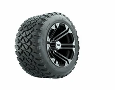 Set of 4 GTW 12" Specter Black/Machined Golf Cart Wheels on  20X10-12 A/T Tires