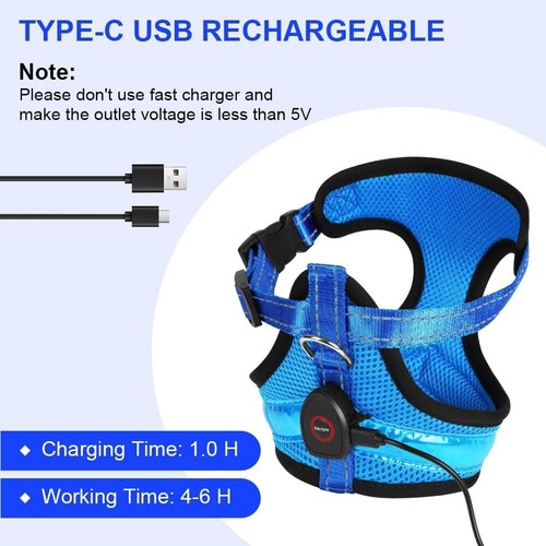 LED 3 Modes Dog Harness Light Up Rechargeab Flashing Safety Belt Collar High Vis - Picture 21 of 27