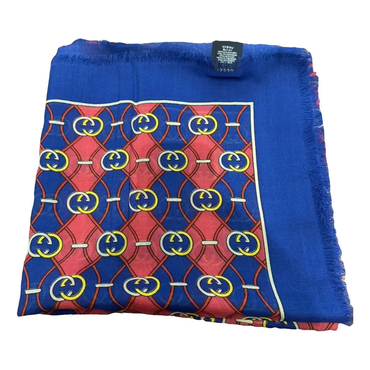 FOULARD GUCCI GG WAVES LOSANGE LAINE MARINE SOIE