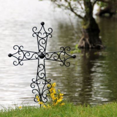 Schwarz oder Silber Schmiedeeisen Schnörkel Design Grabmal Denkmal Erdspieß