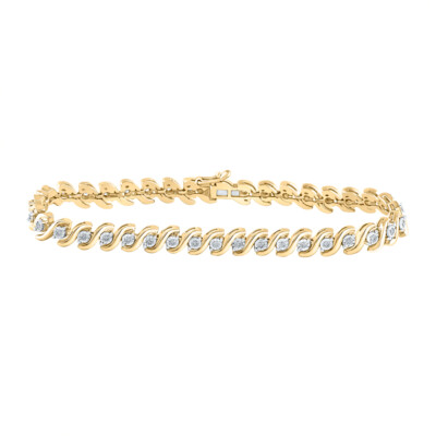 10kt Yellow Gold Womens Round Diamond S-Link Tennis Bracelet 1/2 Cttw