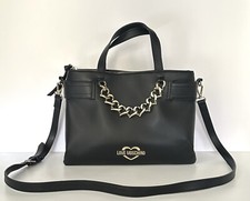 LOVE MOSCHINO Borsa Rosso Satchel Shoulder Bag Purse Black Leather Gold Chain