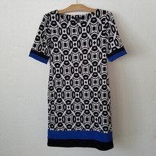 R&K Womens S Sheath Dress Retro Geometric Knee Length Black White Blue