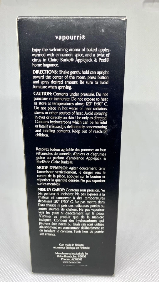 Claire Burke Vapourri 2002 spray de fragancia para el hogar, Applejack & Peel lata de 3 oz nuevo en caja Foto 4 de 4