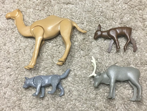 Vintage Playmobil Animal Lot Of 4 - Camel Wolf Reindeer Calf