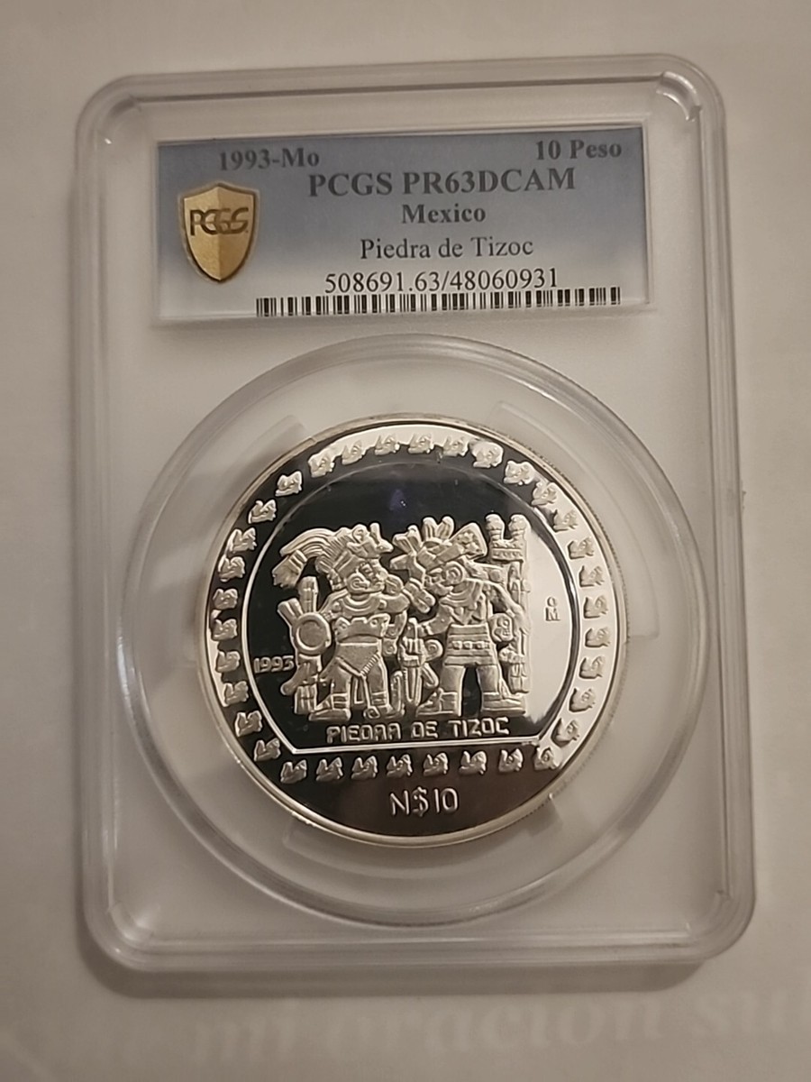 Mexico N10 pesos Piedra de Tizoc PR63 PCGS 5 oz 1993 SCARSE