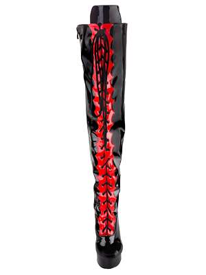 Unisex Red Flash Overknee Schnürstiefel in klassischem Schwarz