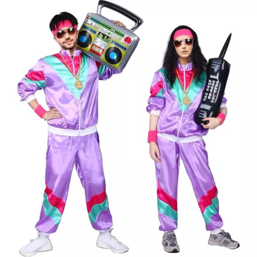 Couple 80s Costume Retro Neon Height Fashion Scouser Tracksuit 1980s Shell Suits - Bild 12 von 41