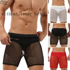 Seobean Men's See Through Short Panties Mesh Boxer Sexy Shorts Trunks Underwear