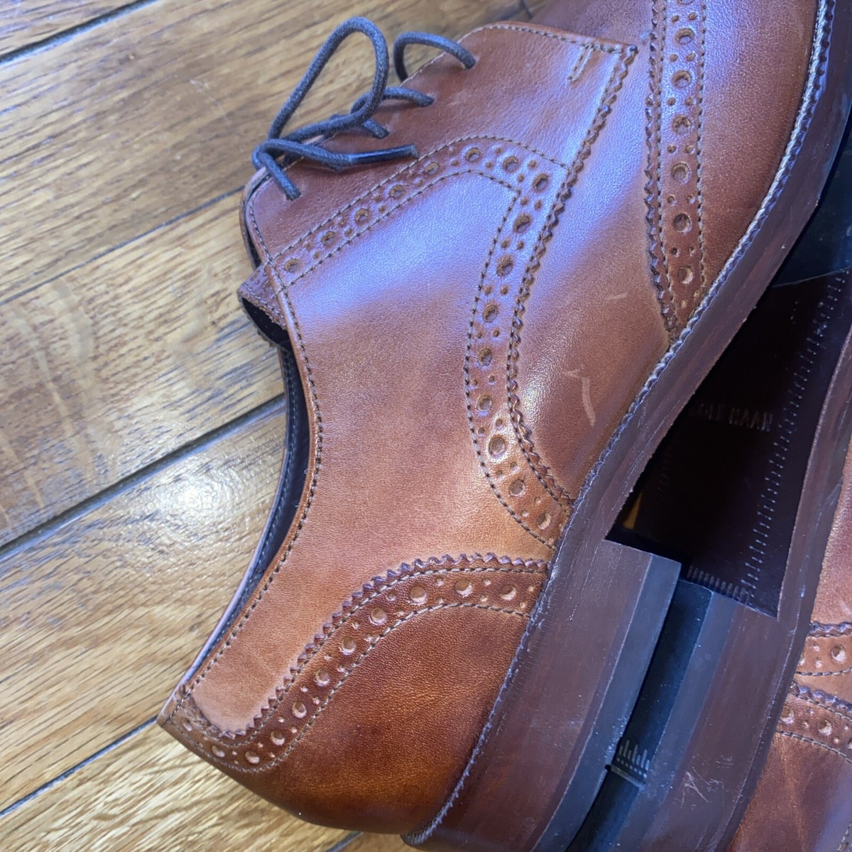 Cole Haan Benton MDL Wing Tip II Derby Tan Leather Shoes Size 10 M Excellent Cole Haan Mens Modern Essentials Wing Oxfords (British Tan  main image 4