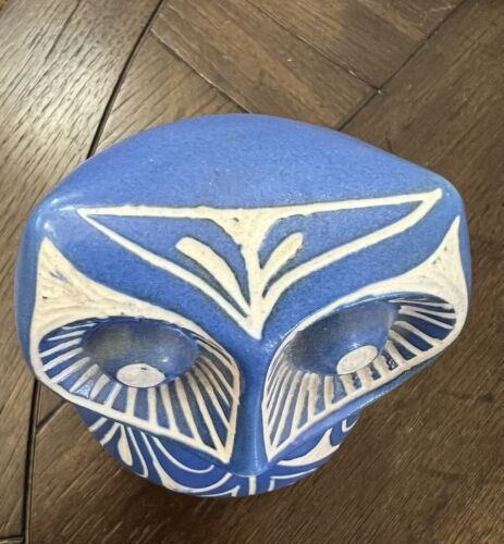 Vintage Pablo Zabal Chile Folk Art Pottery Blue And White Owl Figurine Signed - Picture 3 of 9