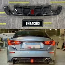 For Infiniti Q50 14-17 Real Carbon Fiber Rear Bumper Diffuser Lip Spoiler W/LED