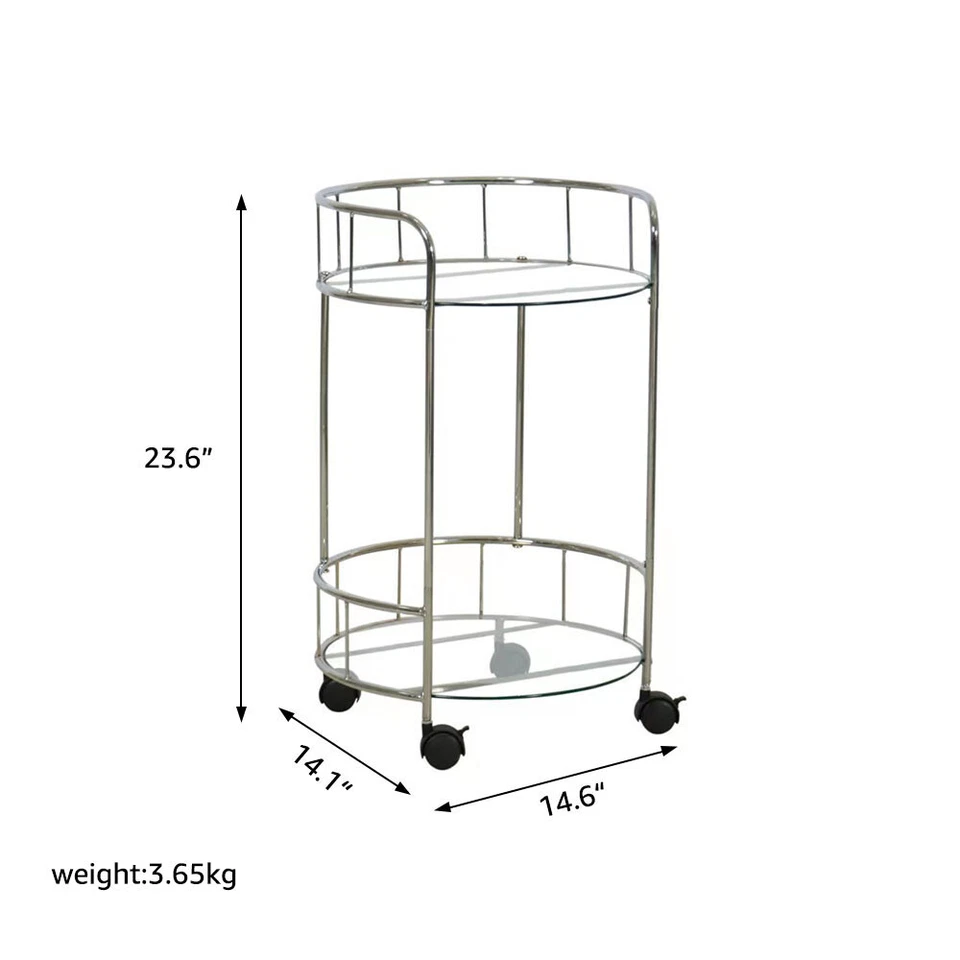 Carro de bar dorado rodante para el hogar 2 niveles para servir vino redondo con 4 ruedas y cerradura Foto 2 de 4