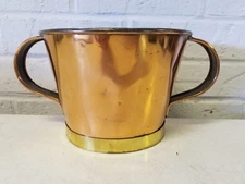 Vintage Copper Pot / Planter with Two Handles and Brass Bottom Trim
