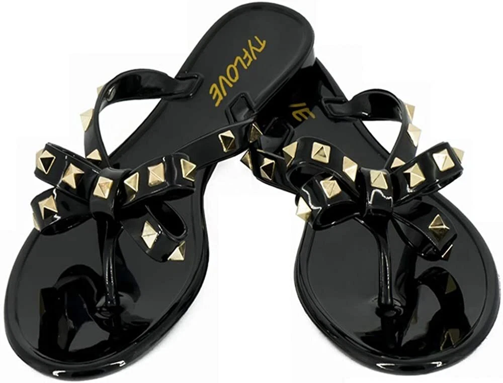 Studded flip flops with bow sale